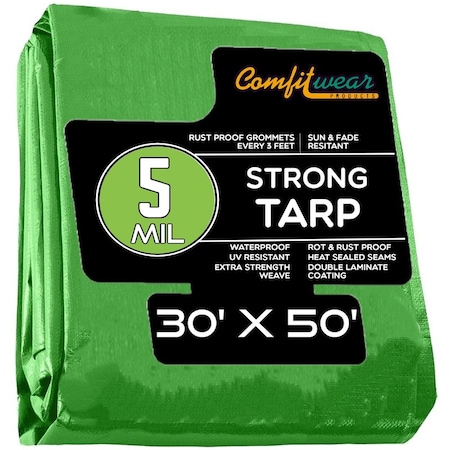 Comfitwear 5 MIL Standard Strong Multi-Purpose Tarp Cover Rust Proof Waterproof Reinforced Edges, Green MTG-3050